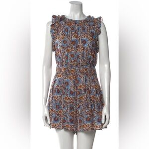 Ulla Johnson Ora romper size 2 sleeveless brown and blue, side pockets,